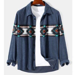 New Men's CharmKpR Ethnic Ornament Printed Ribbed Long Sleeve Shirt Size XL